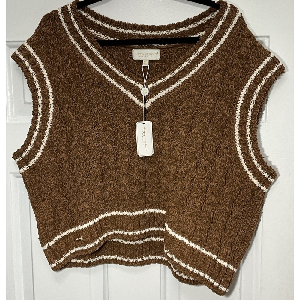 Simply Southern Brown Sleeveless Knitted Sweater Vest Women's XXL
